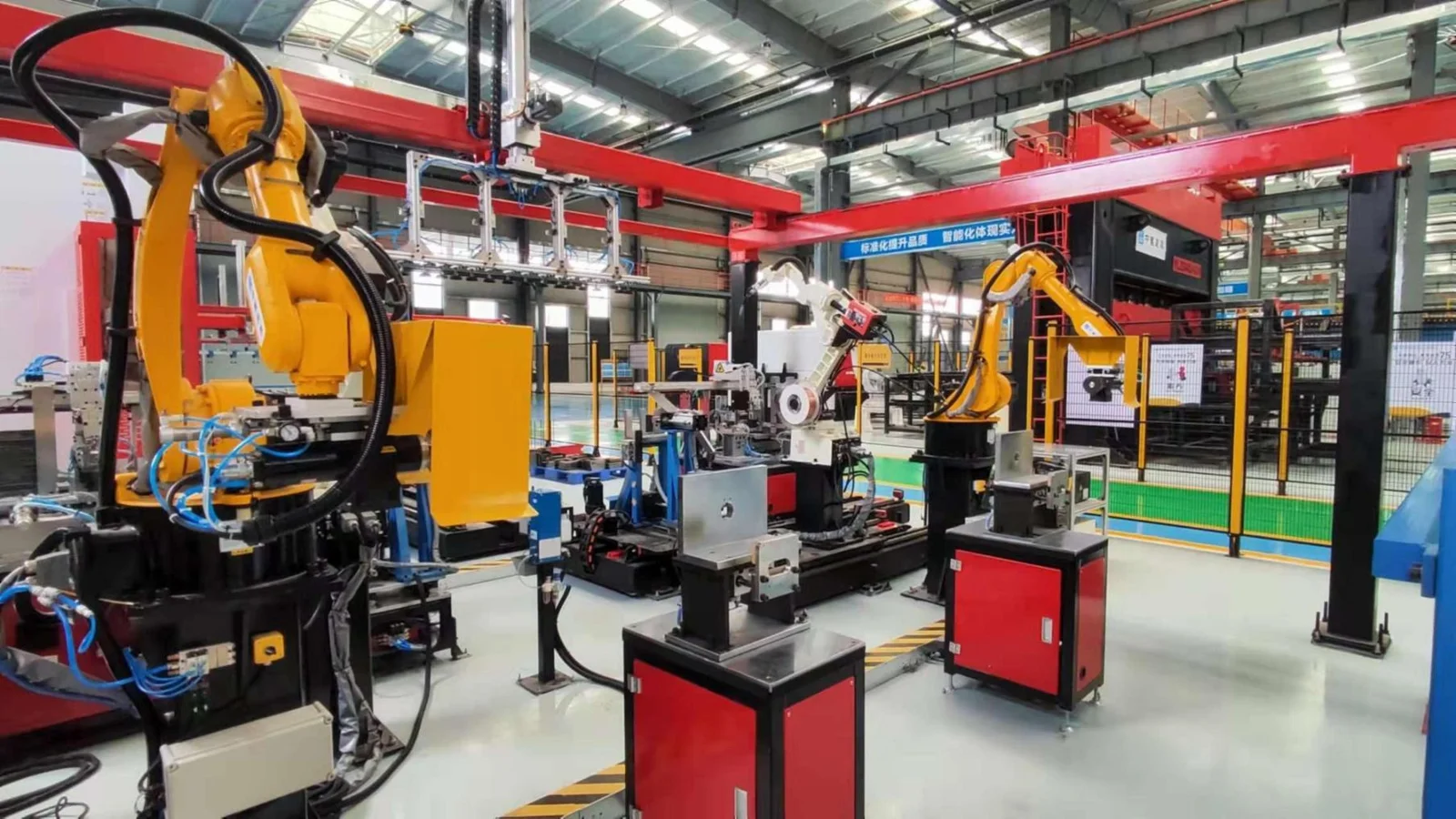 Industrial robotic equipment on a factory production line