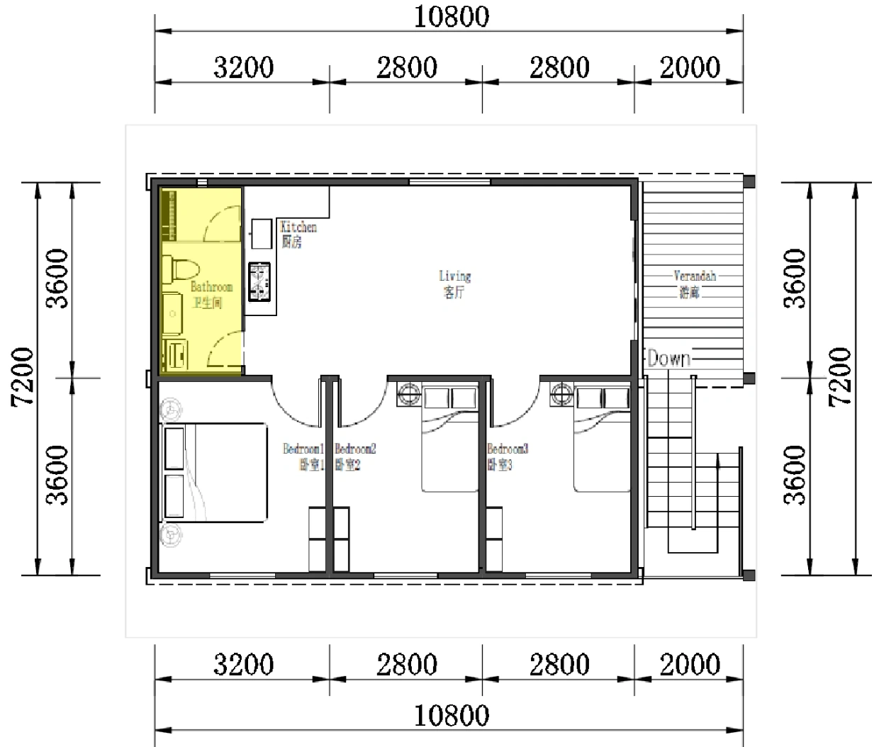 THREE BEDROOM · 77 — Base floor plan