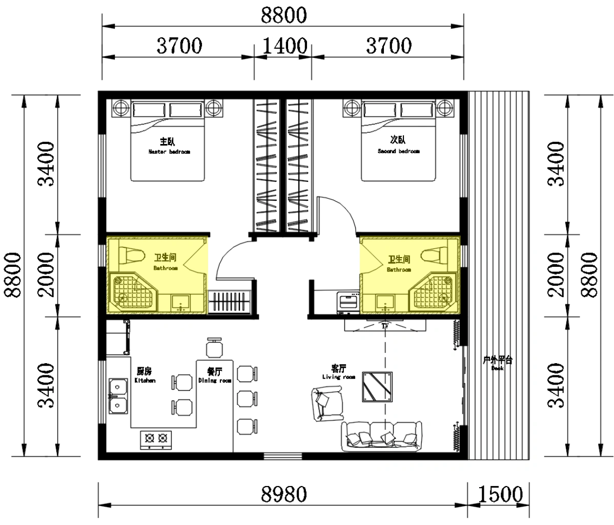 TWO BEDROOM · 80 — Base floor plan